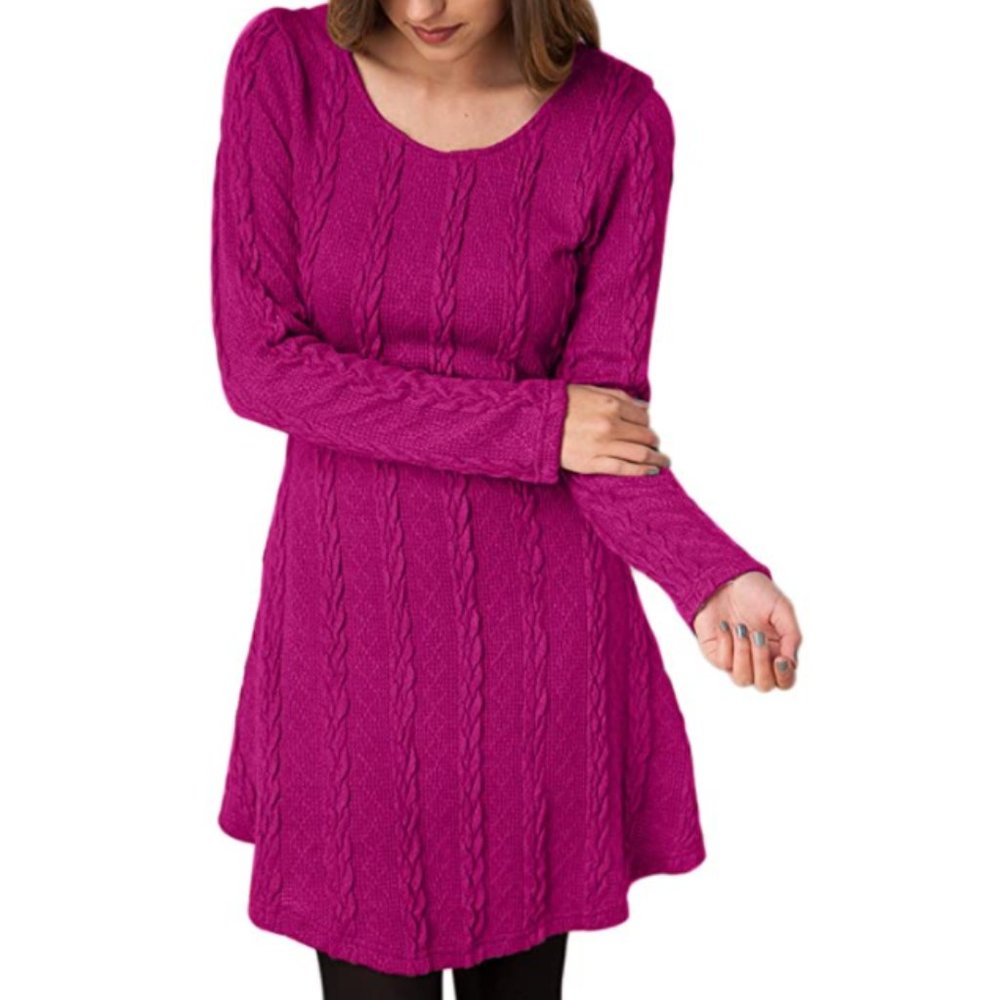 NWT Berry Asymmetric Hem Cable Knit Sweater Dress
